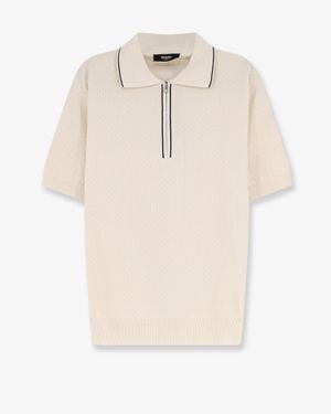 Fendi Cotton And Silk Polo Shirt With Ff Embroidery - Natural
