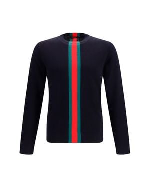 Gucci Knitted Cotton Jumper With Web Intarsi - Blue
