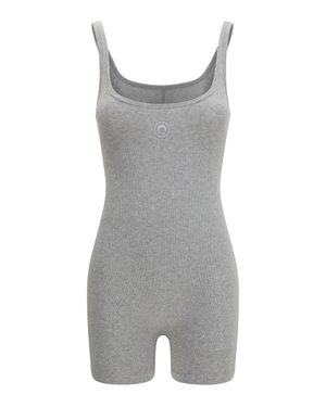 Marine Serre Moon Logo Ribbed Jersey Short Catsuit - Grey