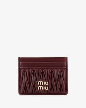 Miu Miu Matelasse Leather Card Holder With Metal Lettering Logo - Purple