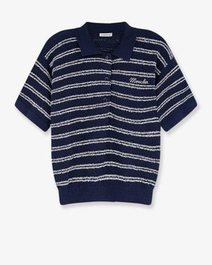 Moncler Cotton Blend Polo Shirt With Boucle Effect - Blue