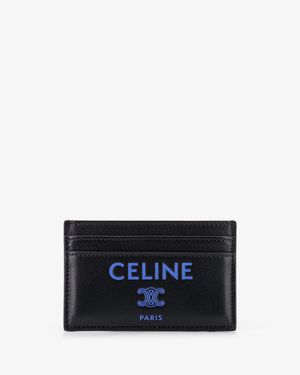 Celine Leather Card Holder With Front Logo Print - Blue