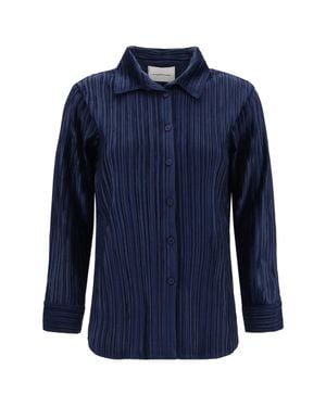 GONGDID DESIGN Fine Striped Velvet-Like Shirt - Blue