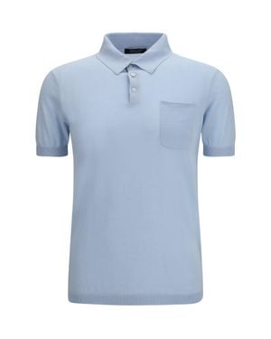 Aragona Cashmere Short-Sleeve Cotton Polo - Blue