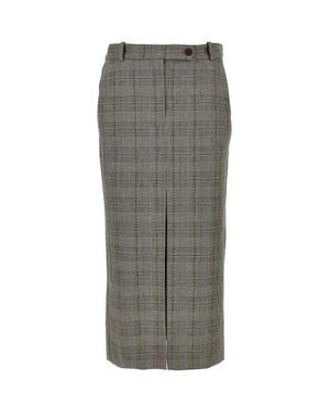 Pinko Wool-Blend Midi Skirt With Check Motif - Gray