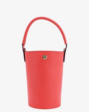 Longchamp Leather Bucket Bag With Engraved Logo - Red