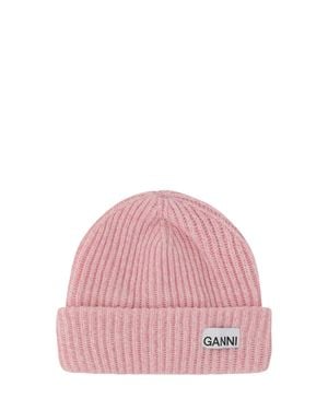 Ganni Beanie Hat Wool Ovis Aries; Nylon E Hairbands - Pink