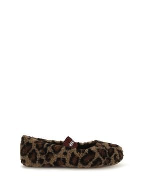 Moon Boot Leopard Teddy Ballerinas - White