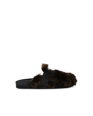 Moschino Leather Blend Slippers - Black