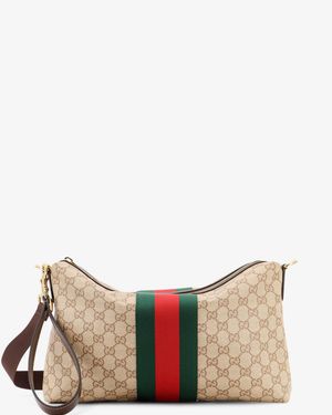 Gucci Gg Canvas Crossbody Bag With Nastro Web On The Front - Natural