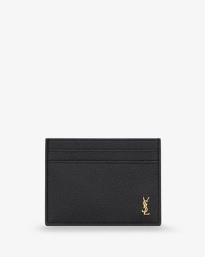 Saint Laurent Tiny Cassandre Hammered Leather Card Holder - Black