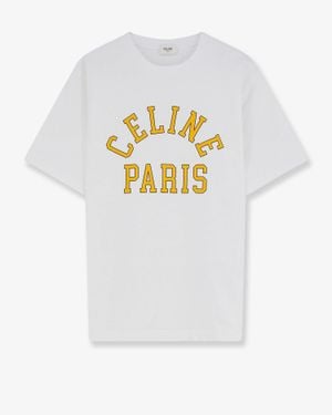 Celine Cotton T-Shirt With Front Logo Print - White