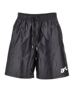 Arte' Nylon Shorts With Logo Print - Grey