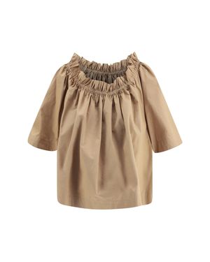 Saint Laurent Top Cotton Ruffle - Natural