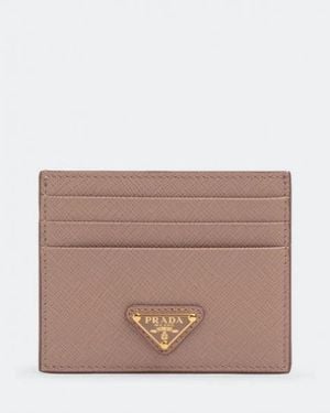 Prada Saffiano Leather Card Holder - Brown