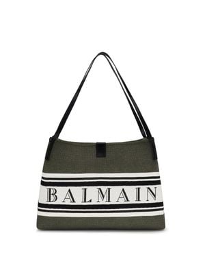 Balmain Medium Canvas And Leather Release Tote - White