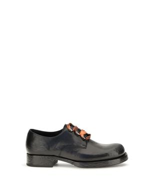 Prada Distressed Leather Lace-Up Shoes - White