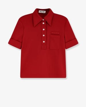 Miu Miu Polo Shirt With Lettering Logo Patch - Red