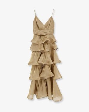 ACTUALEE Long Flounced Dress - Metallic