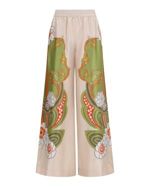 La DoubleJ Printed Silk Palazzo Trousers Ambrosia - White