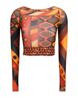 PUCCI Vivara-Print Tulle Crop Top - Red