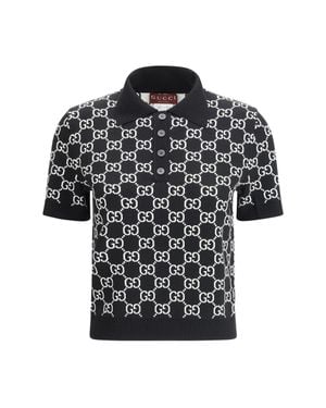 Gucci Reversible Gg Wool Jacquard Polo Shirt - Black