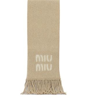 Miu Miu Merino Wool Fringed Scarf - Natural