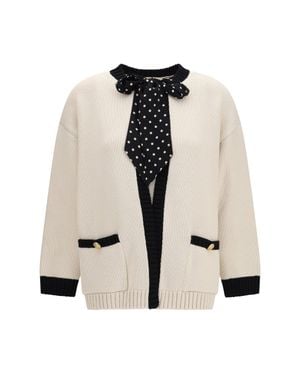 Valentino Open Cardigan With Polka-Dot Bow - White