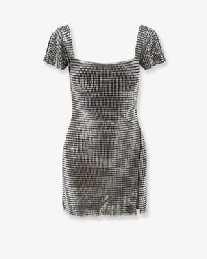 Self-Portrait Short Tulle Dress With Rhinestones - Gray