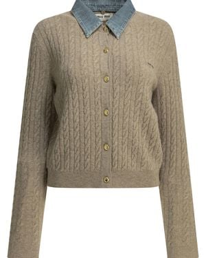 Miu Miu Logo Polo Jumper - Natural