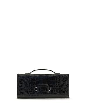 Roger Vivier Belle Vivier Crocodile-Effect Clutch - Black