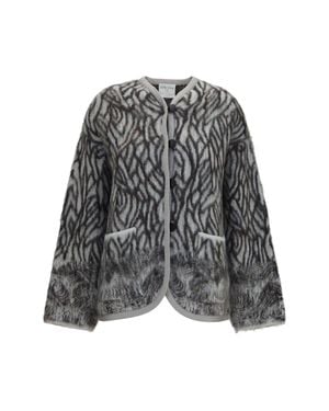 forte_forte Heron Feather Brushed Cardigan Jade - Gray