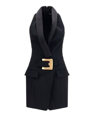 Balmain Grain De Poudre Belted Dress - Black