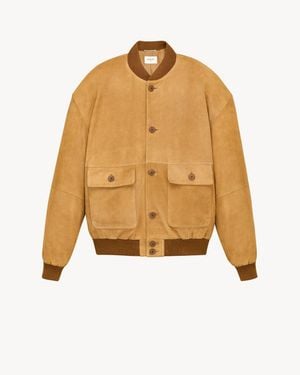 Saint Laurent Suede Leather Bomber Jacket - Natural