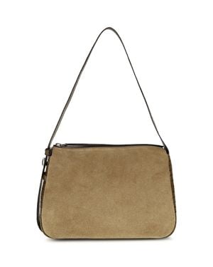 Tory Burch Romy Suede Shoulder Bag Stone - Metallic
