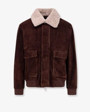Arma Suede Jacket With Fur Collar - Brown