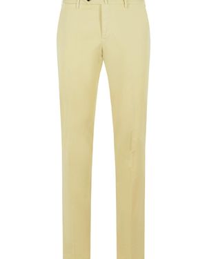 PT01 Slim Cream Stretch Cotton Trousers - Yellow