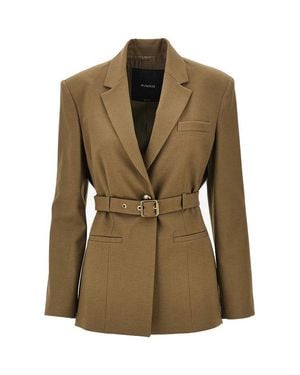 Pinko Gabardine Jacket With Belt - Green