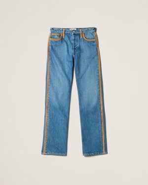 Miu Miu Denim And Leather Jeans Light - Blue