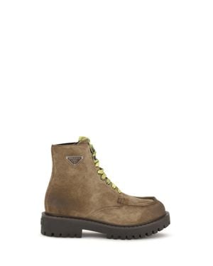 Prada Suede Lace-Up Ankle Boots Sigaro - White