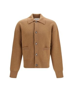 Ami Paris Wool Shirt Collar Cardigan Camel - Natural