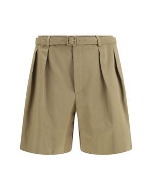 Saint Laurent Pleated Belt Shorts - Green