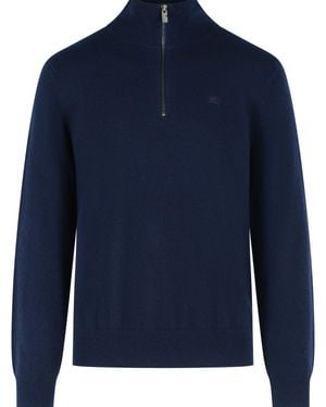 Burberry Funnel Neck Jumper Cashmere Blend - Blue