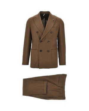 Santaniello Double-Breasted Linen Tailored Suit - Brown