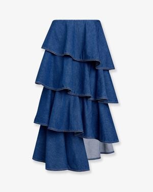 Alaïa Denim Skirt With Ruffles - Blue