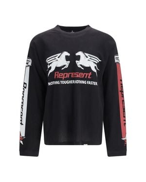 Represent Mesh Pegasus Long Sleeve T-Shirt Jet - Black