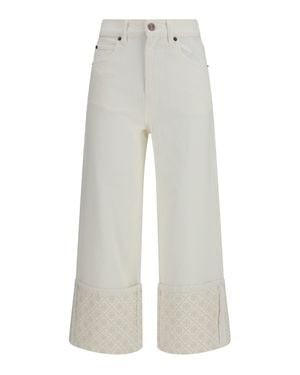 Tory Burch Straight-Leg Jeans With T Monogram Cuffs - White