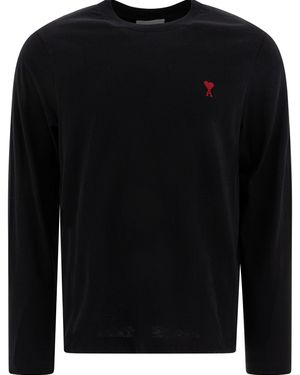 Ami Paris Embroidered Logo Long Sleeve Top - Black