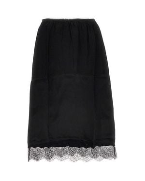 Anine Bing Satin Midi Skirt With Lace Trim - Black