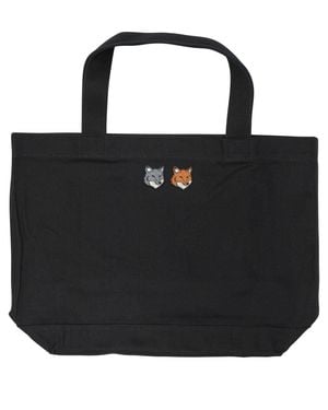 Maison Kitsuné "Double Fox Head" Large Handbag - Black
